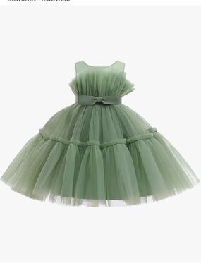 Sage Green Tulle Party Dress with Bow